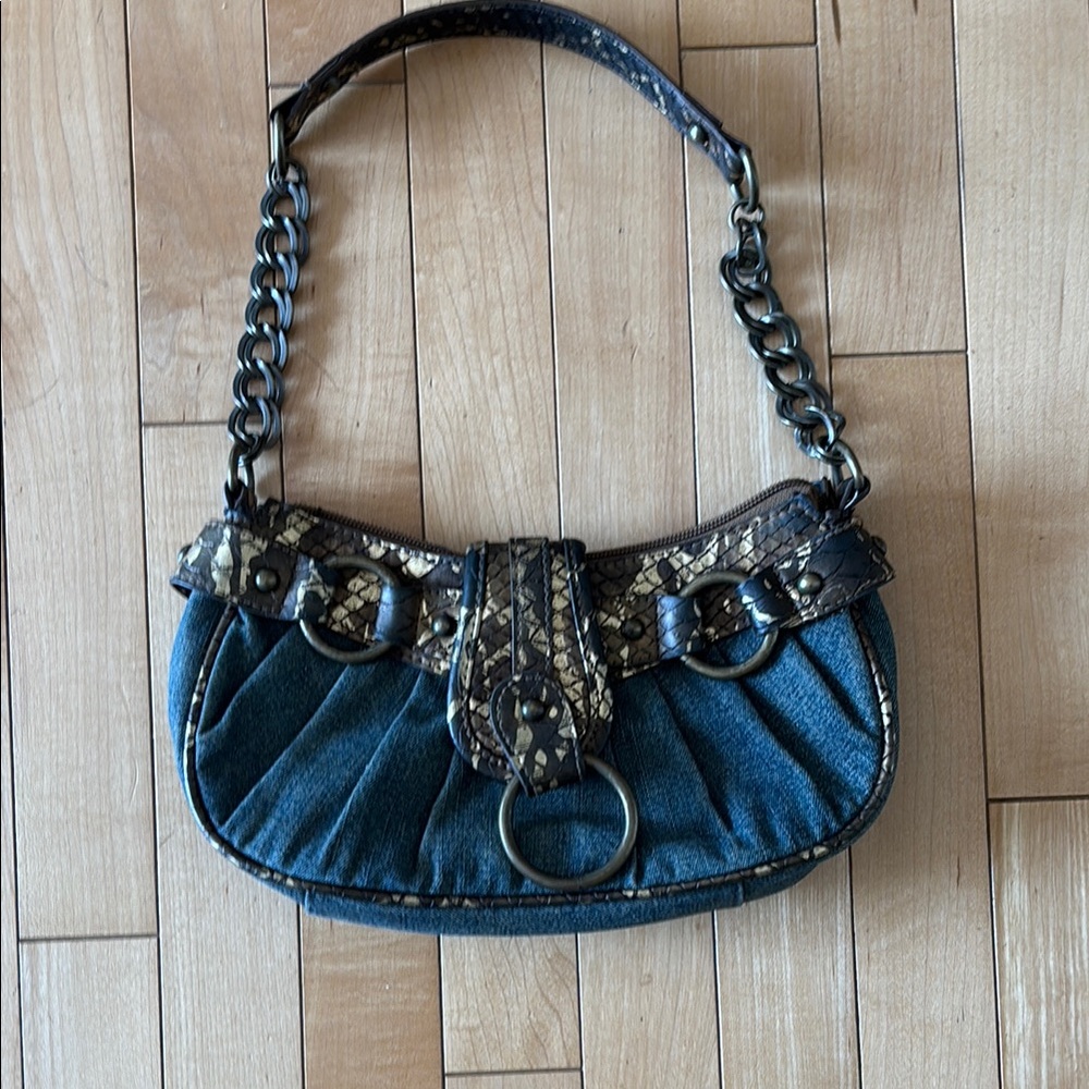 Vintage/ no name/ Chic Denim and Snake Print Shoulder Bag- stampede chic